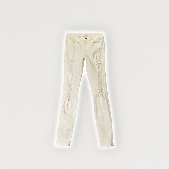 Frame Denim Distressed Le Skinny De Jeanne Skinny Jeans in “Blanc” White Size 26 - Picture 2 of 16